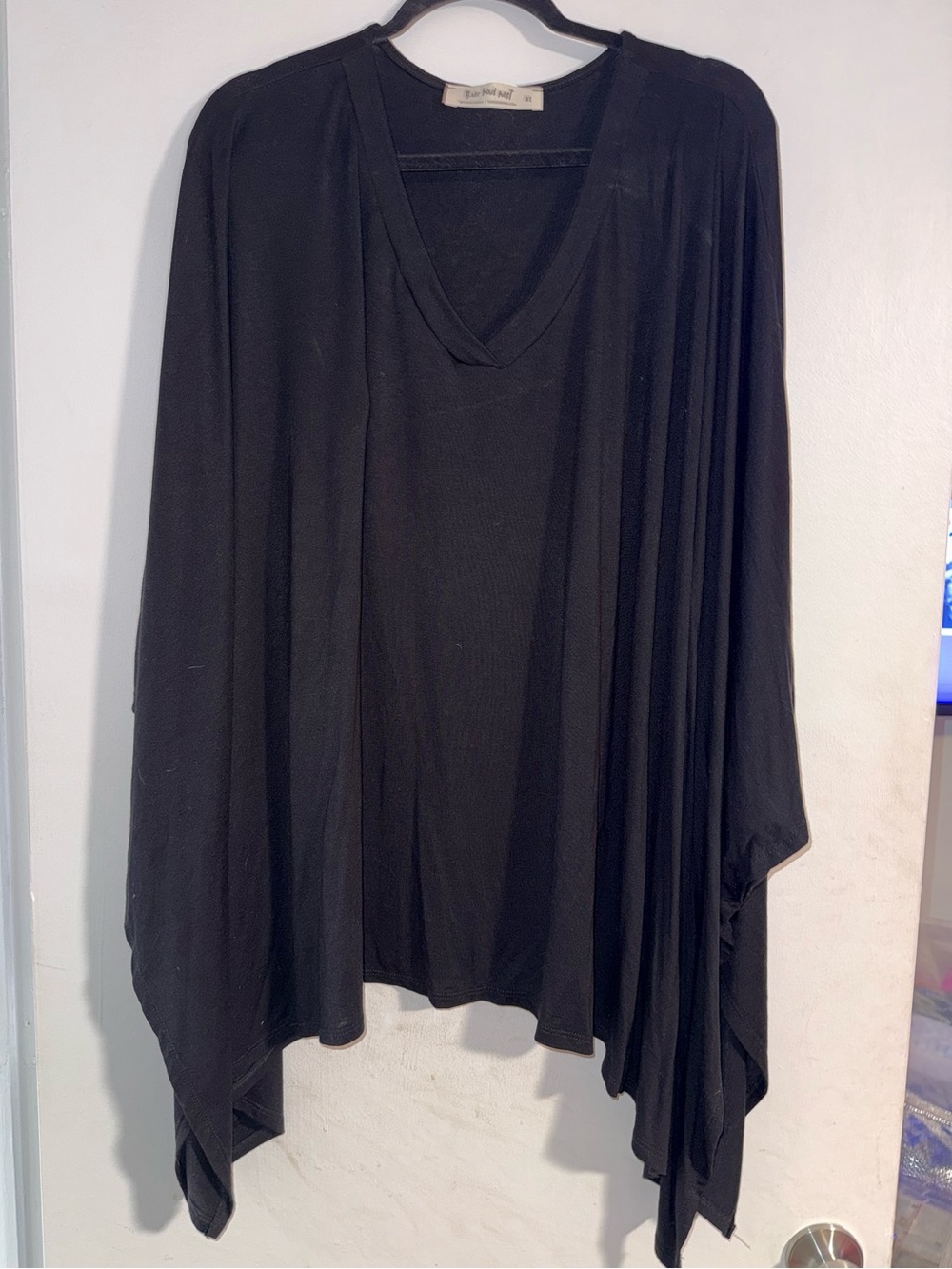 Three Bird Nest Black Oversized Draped V-Neck Top Size XL - NWOT